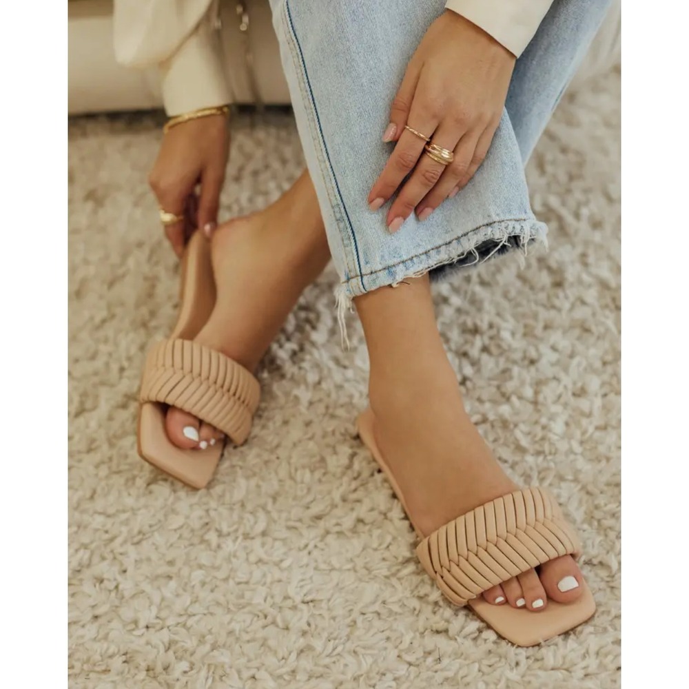 Woven Slide Sandals for Women - Beige